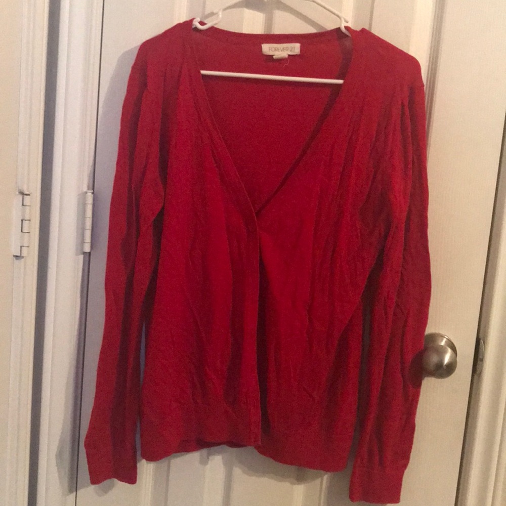 Red cardigan